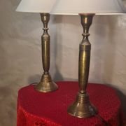 Pair of large solid brass lamps 1940, off-white lampshade 50x25