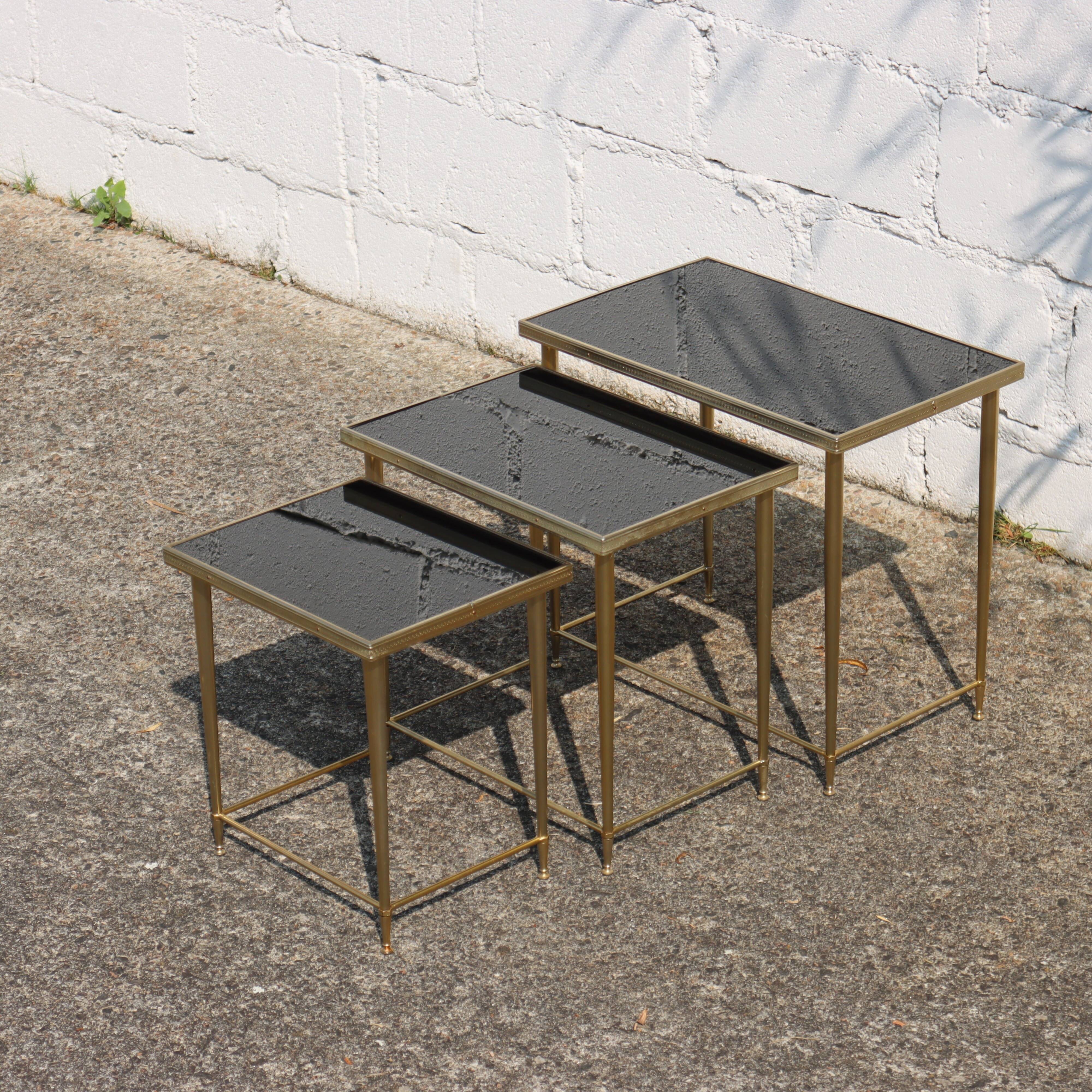 Mid-Century Glass and Brass Nesting Tables-Set of 3-Maison Jansen style  70s
