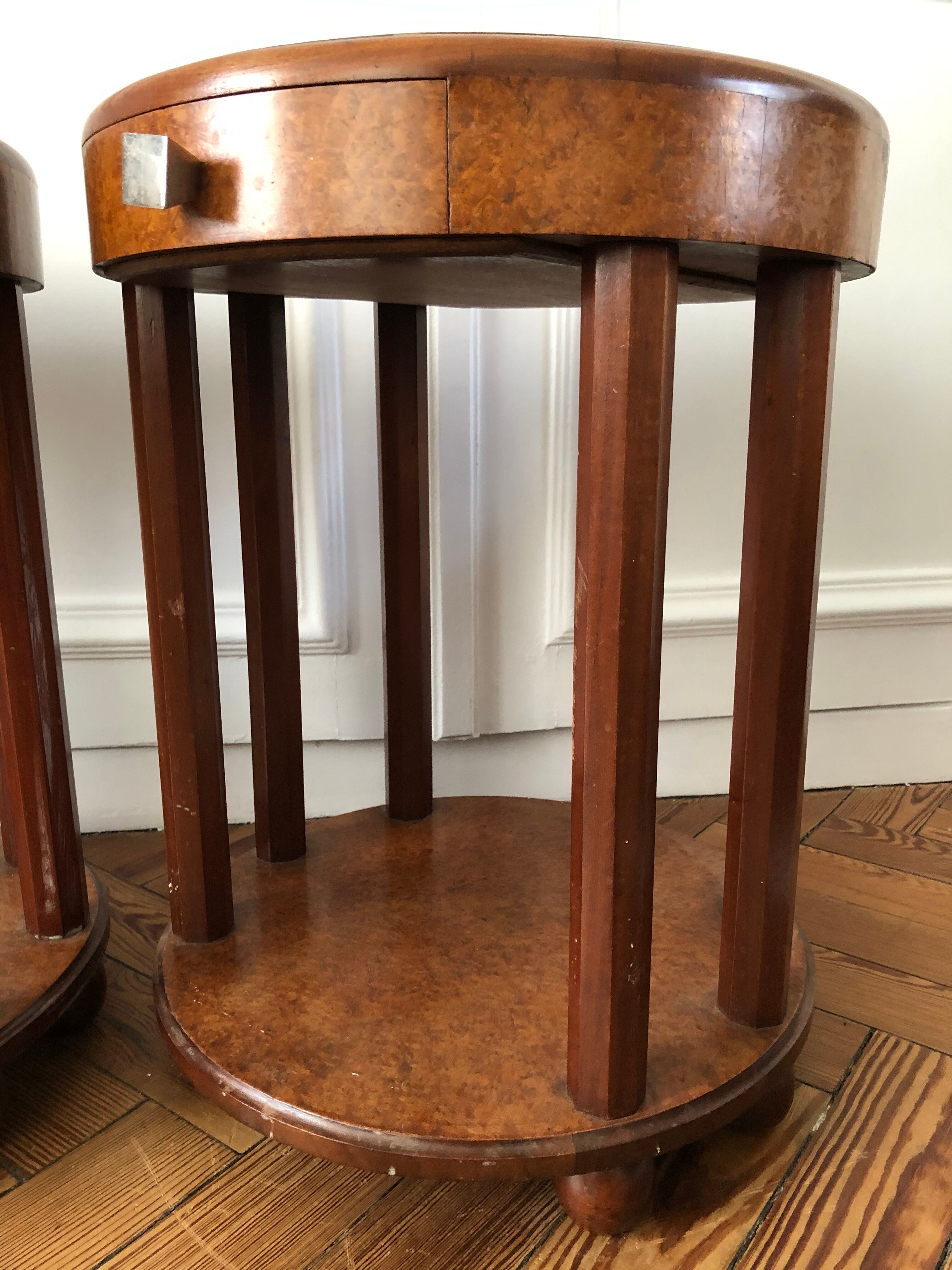 Pair of Art Deco bedside tables made of cedar magnifying glass