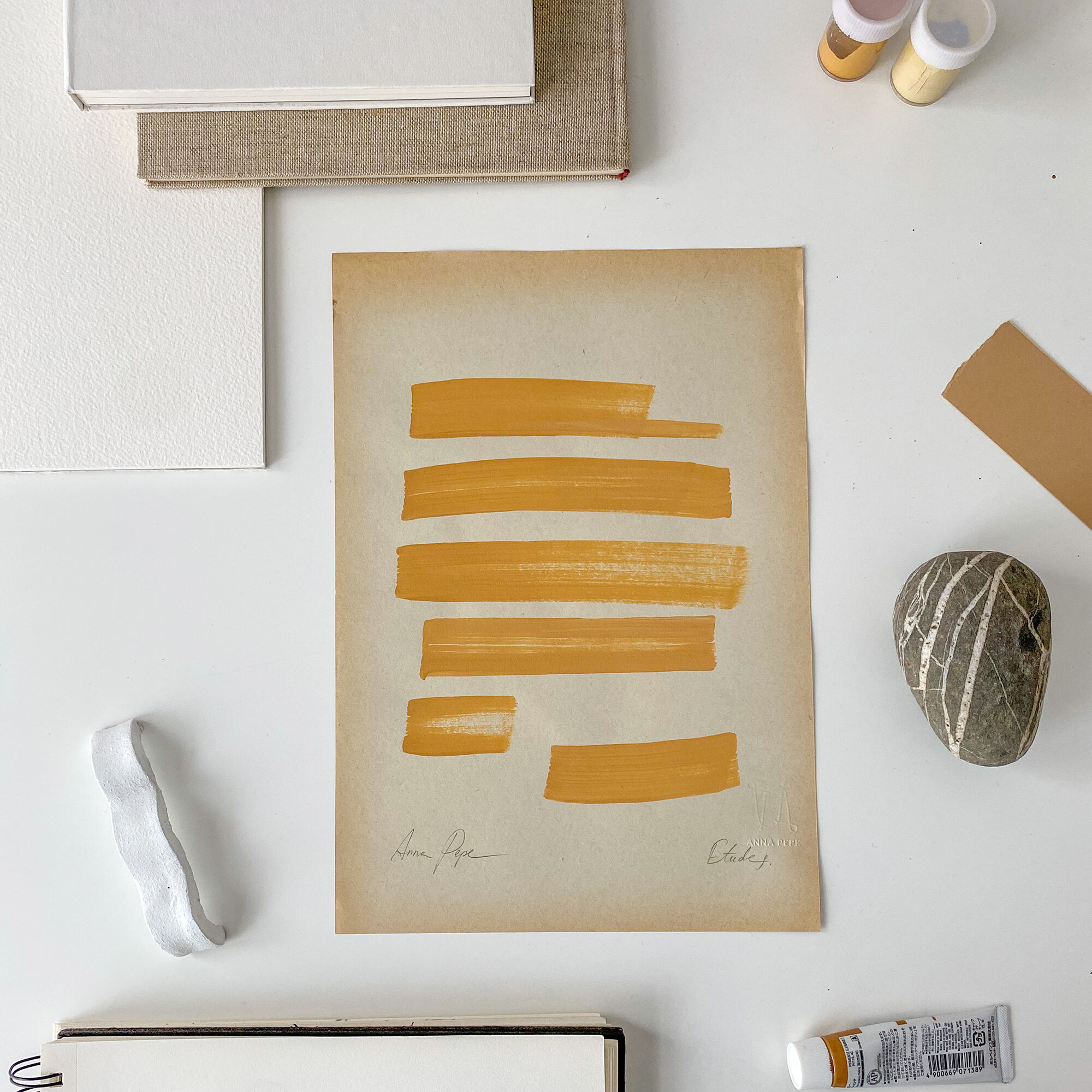 "Etudes" Original painting on vintage paper