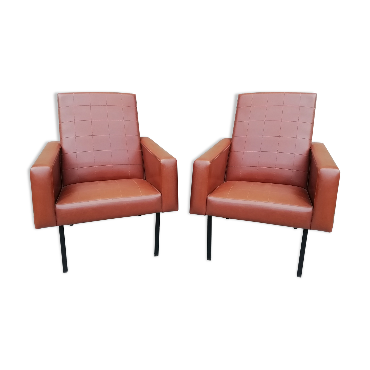 Pair of brown leather faux armchair