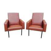 Pair of brown leather faux armchair