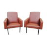 Pair of brown leather faux armchair