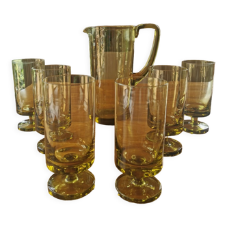 Vintage green glass orangeade service