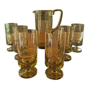 Service à orangeade vintage en verre vert