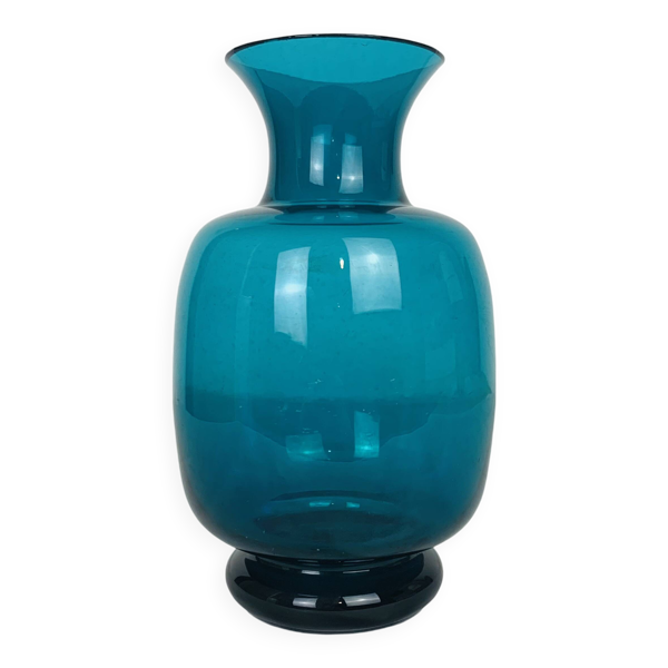 Vase scandinave en verre bleu, Suède années 60