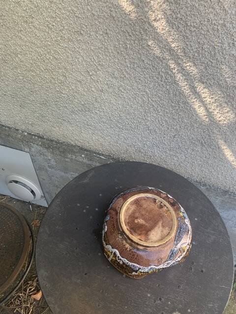 Flamed glazed ceramic bowl, original shape, vintage