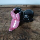 Bougeoir vintage en céramique rose et noir