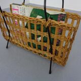 Magazine rack in filigree rattan and steel, 1960s