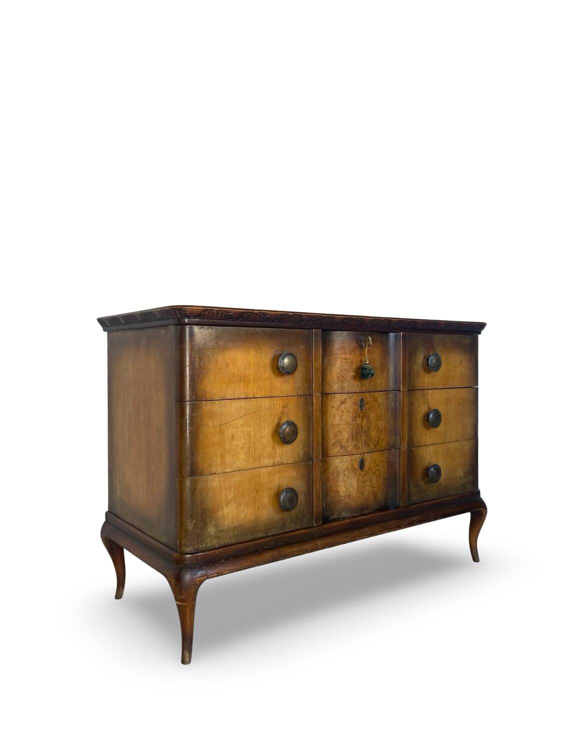 Commode italienne en placage et bois massif de noyer, années 1940-1950