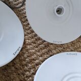 Three vintage pendant lamps, porcelain and aluminum