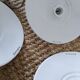 Three vintage pendant lamps, porcelain and aluminum