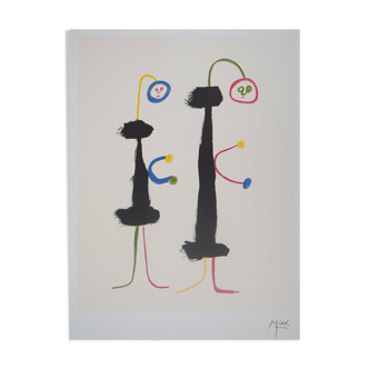 Joan MIRO : Couple amoureux surréaliste, Lithographie signée avec certificat