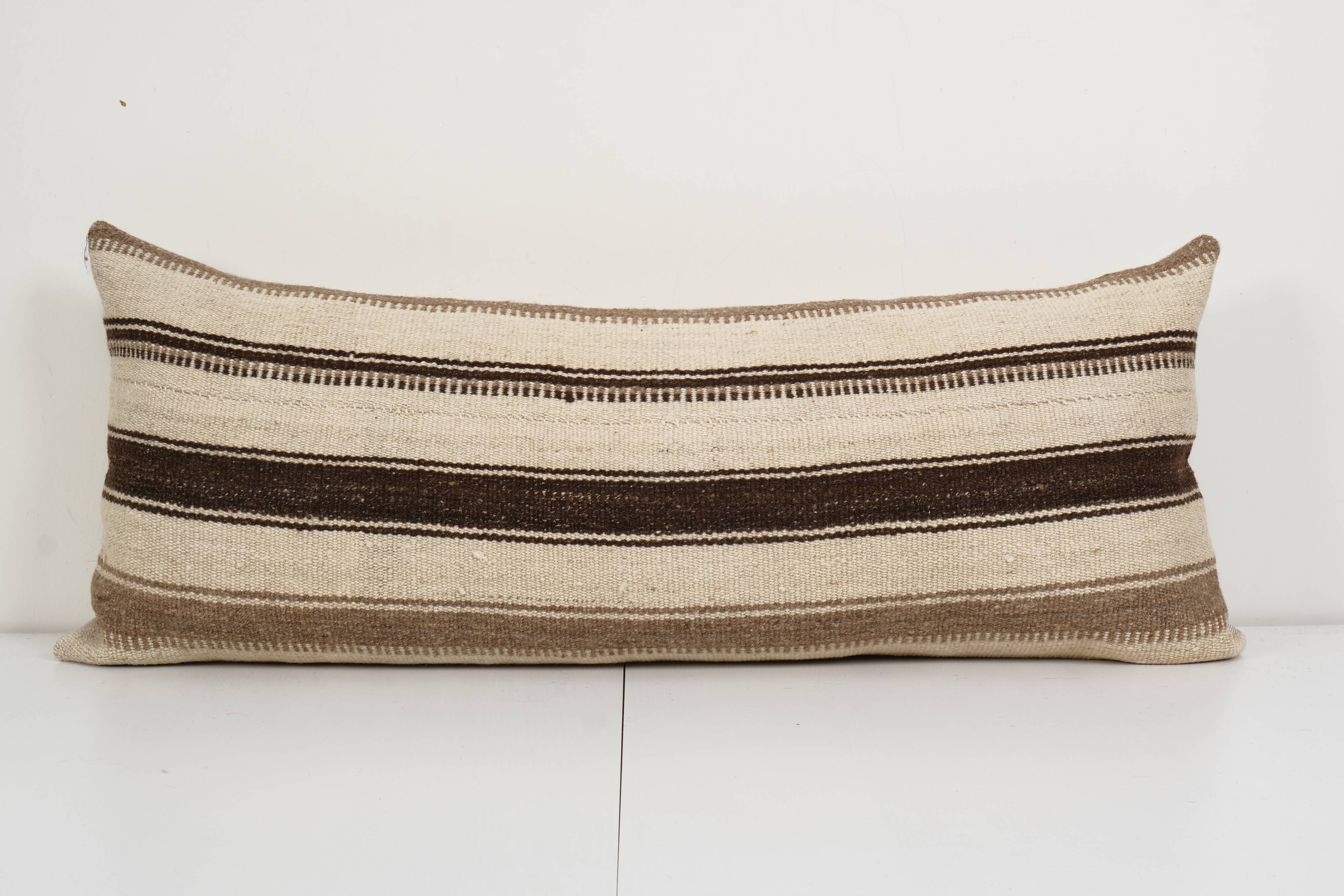 Vintage extra long turkish hemp kilim pillow cover, bench anatolian cushion cover 16'' x 40''