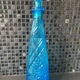 Bouteille bleue verre ciselé