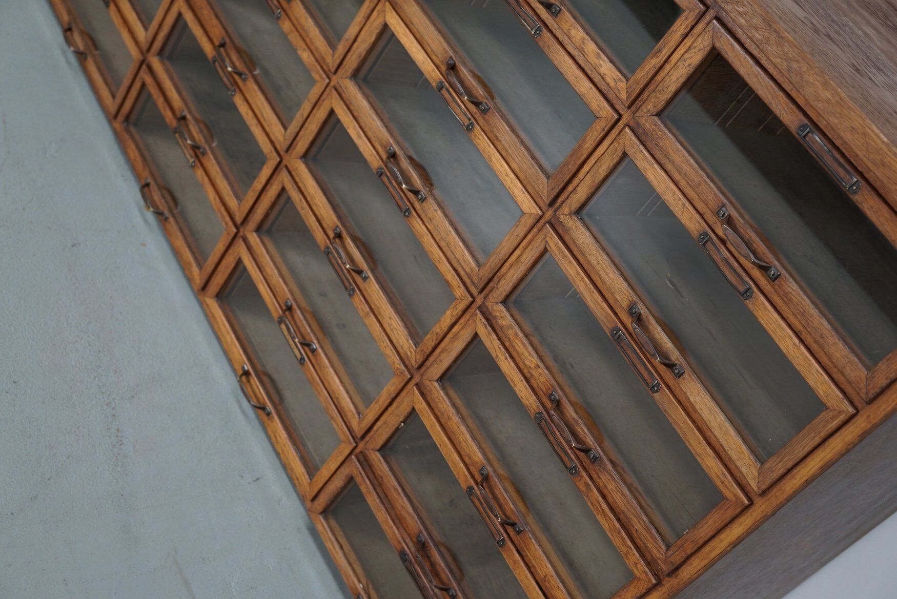 Vintage Dutch oak haberdashery shop cabinet, 1930s