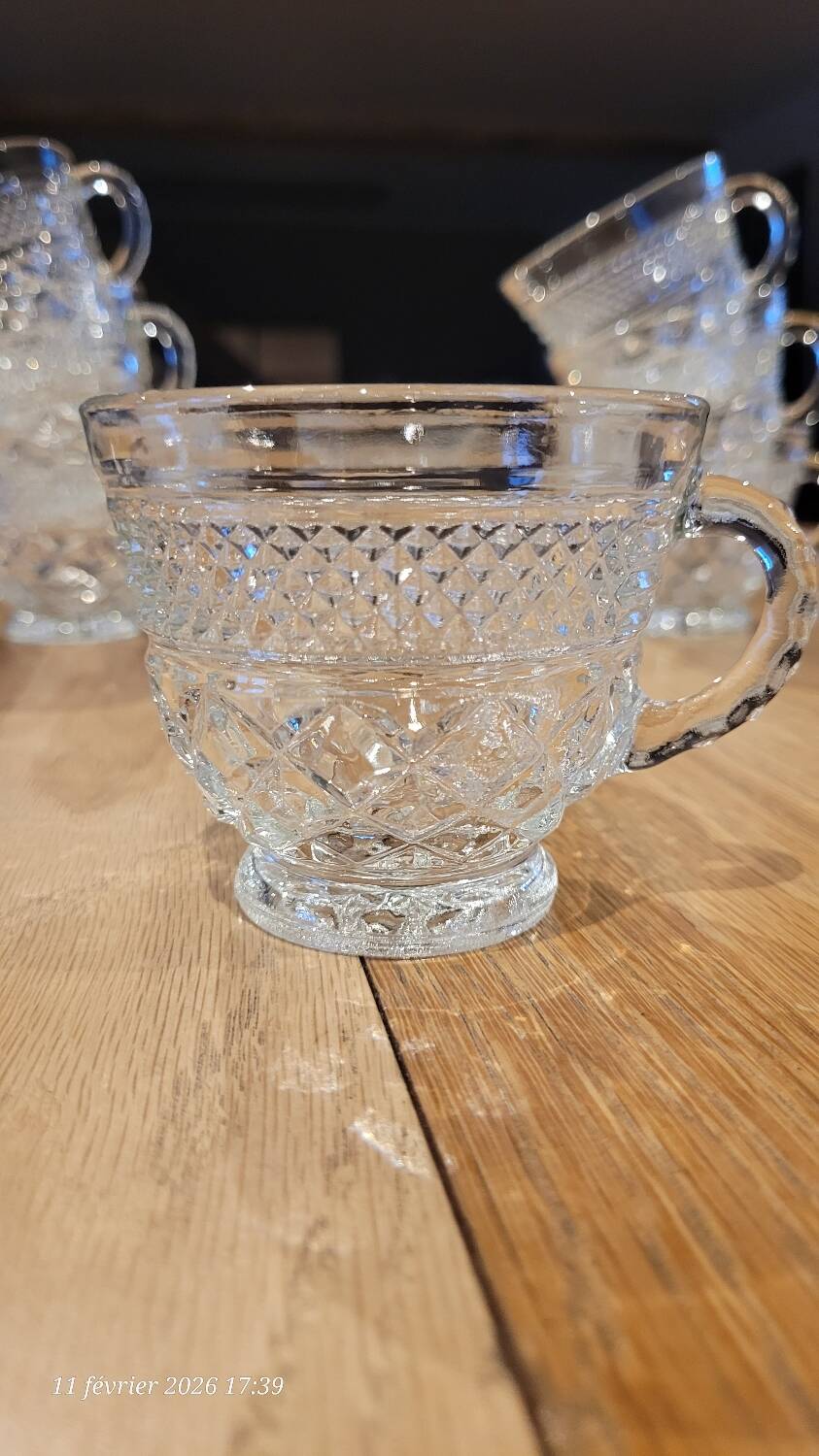8 thick cut glass cups