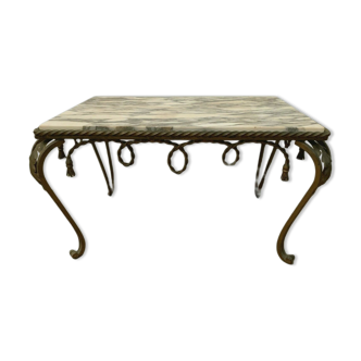 Hammered wrought iron coffee table Marble top breach XX century
