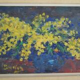 Julien Duriez 1900-1993 Mimosas bouquet Oil on signed and dated panel, vintage frame