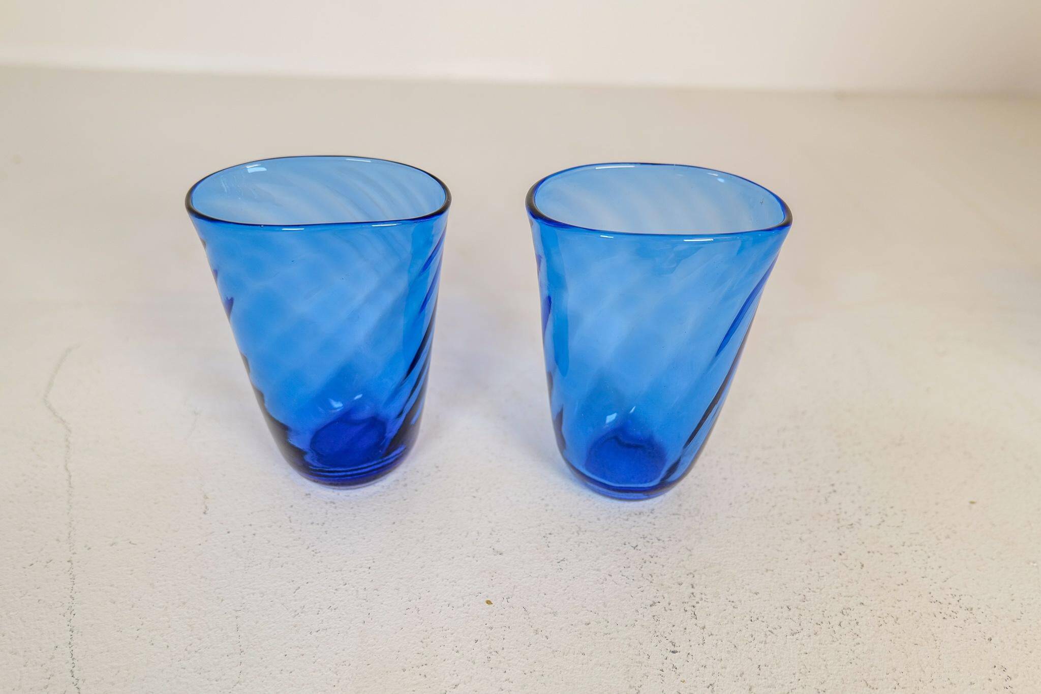 Art Deco Set of 6 Sculpted Glass Vases Handmade Reijmyre, Sweden, 1930s