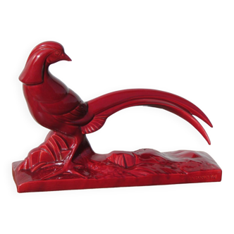 Figurine: Ch.Lemanceau's pheasant, burgundy ceramic