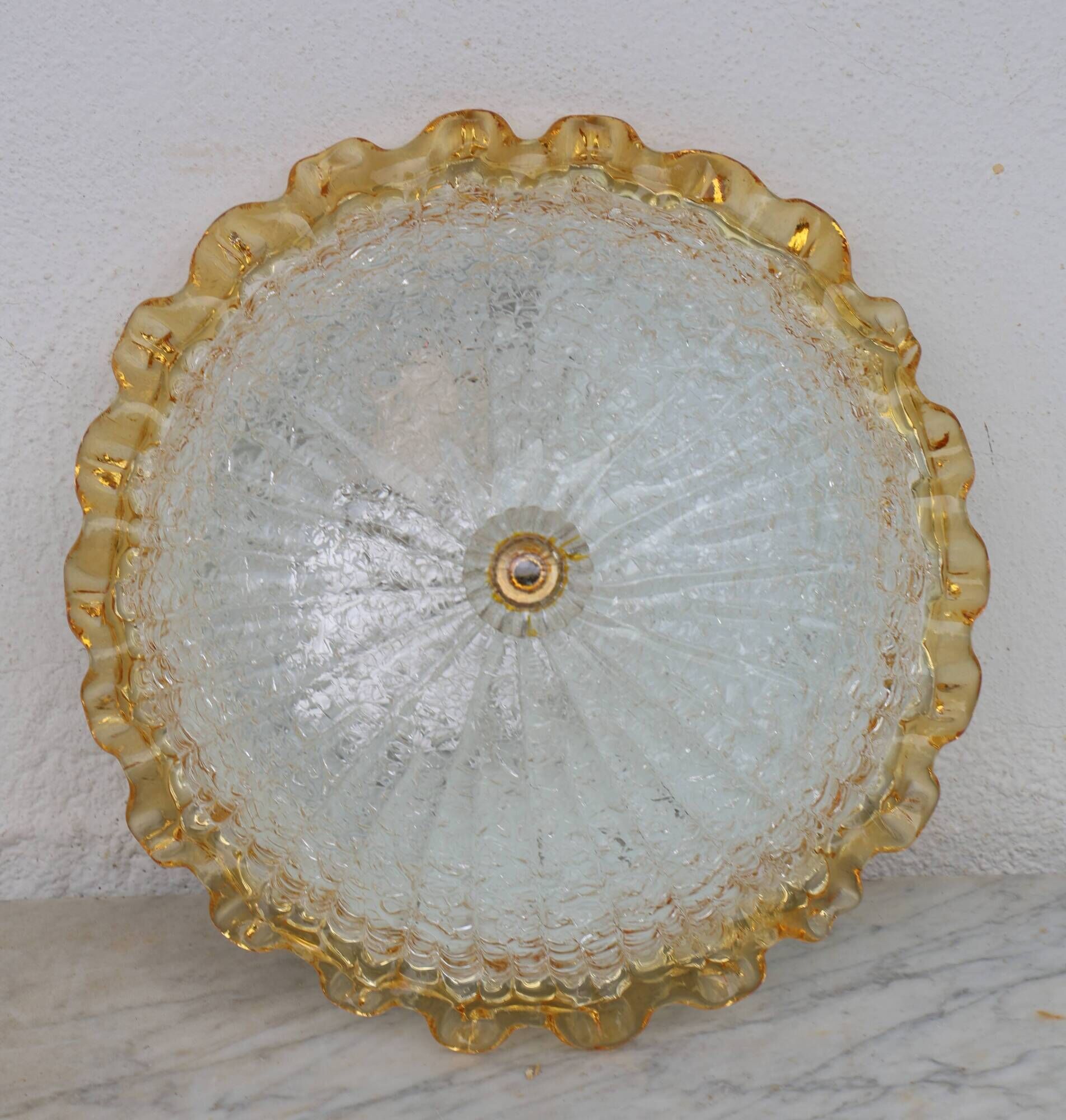 Italian Yellow Large Size Murano Glass Ceiling Fixture, Murano, 1980