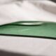 Set of 4 small square green glass plates/bowls
