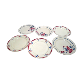 Six assiettes plates Lunéville dépareillées