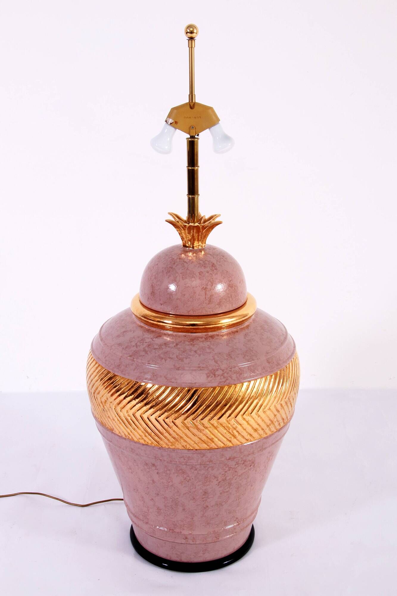 Large Italian Vintage Porcelain Lamp with Gold Detail