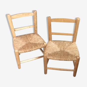 Deux chaises paillées enfant mid century