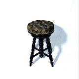 Old adjustable piano stool Napoleon III style with black & gold fabric