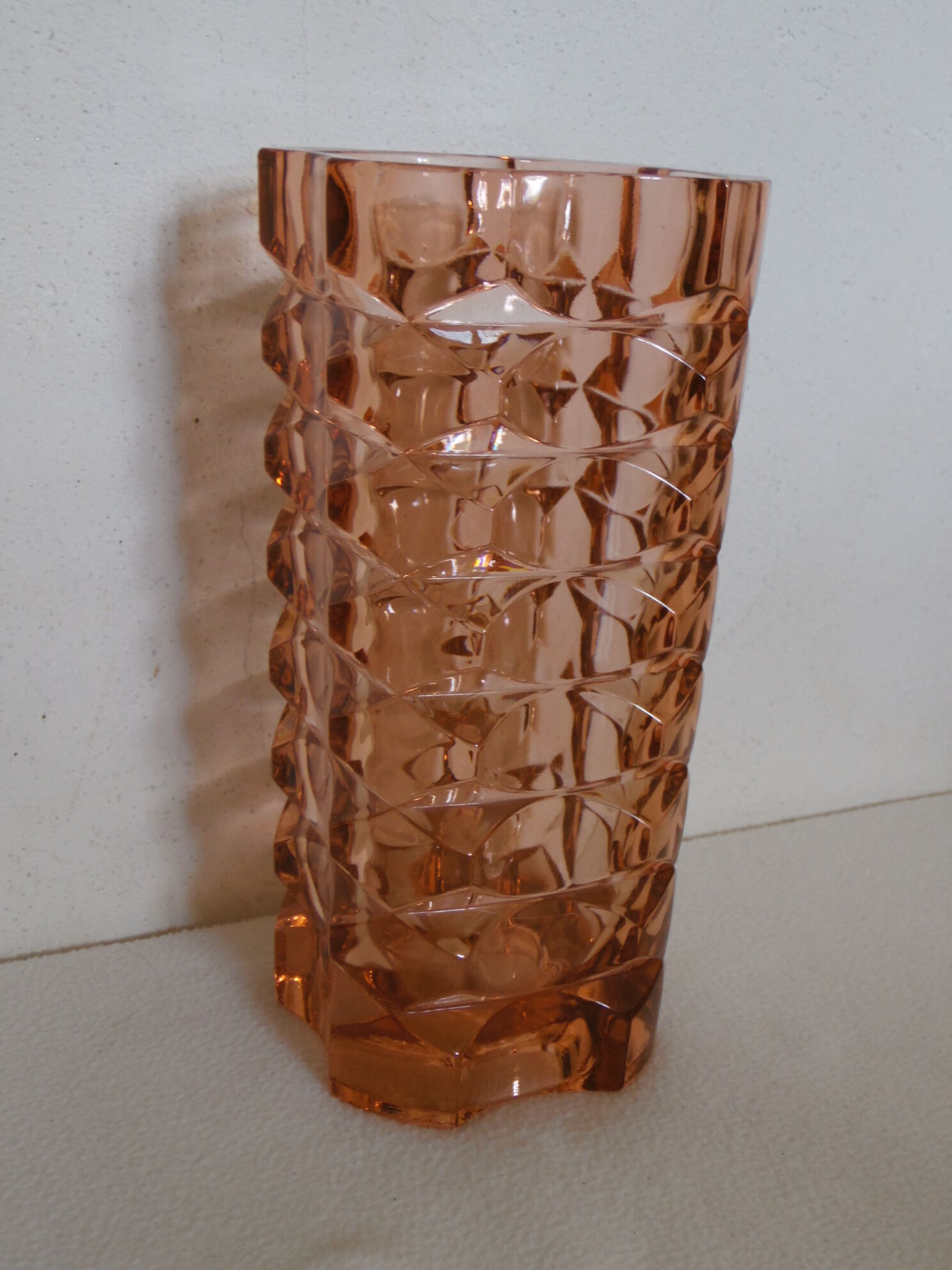 Cut glass vase pink blush