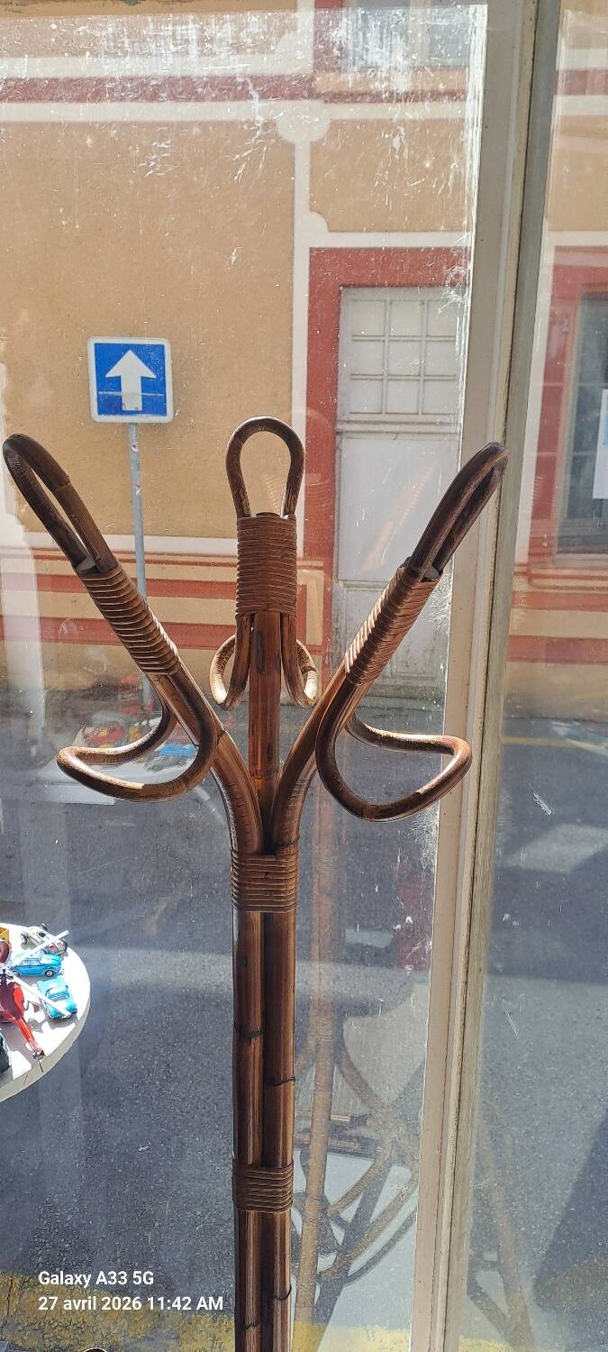1950s rattan coat rack