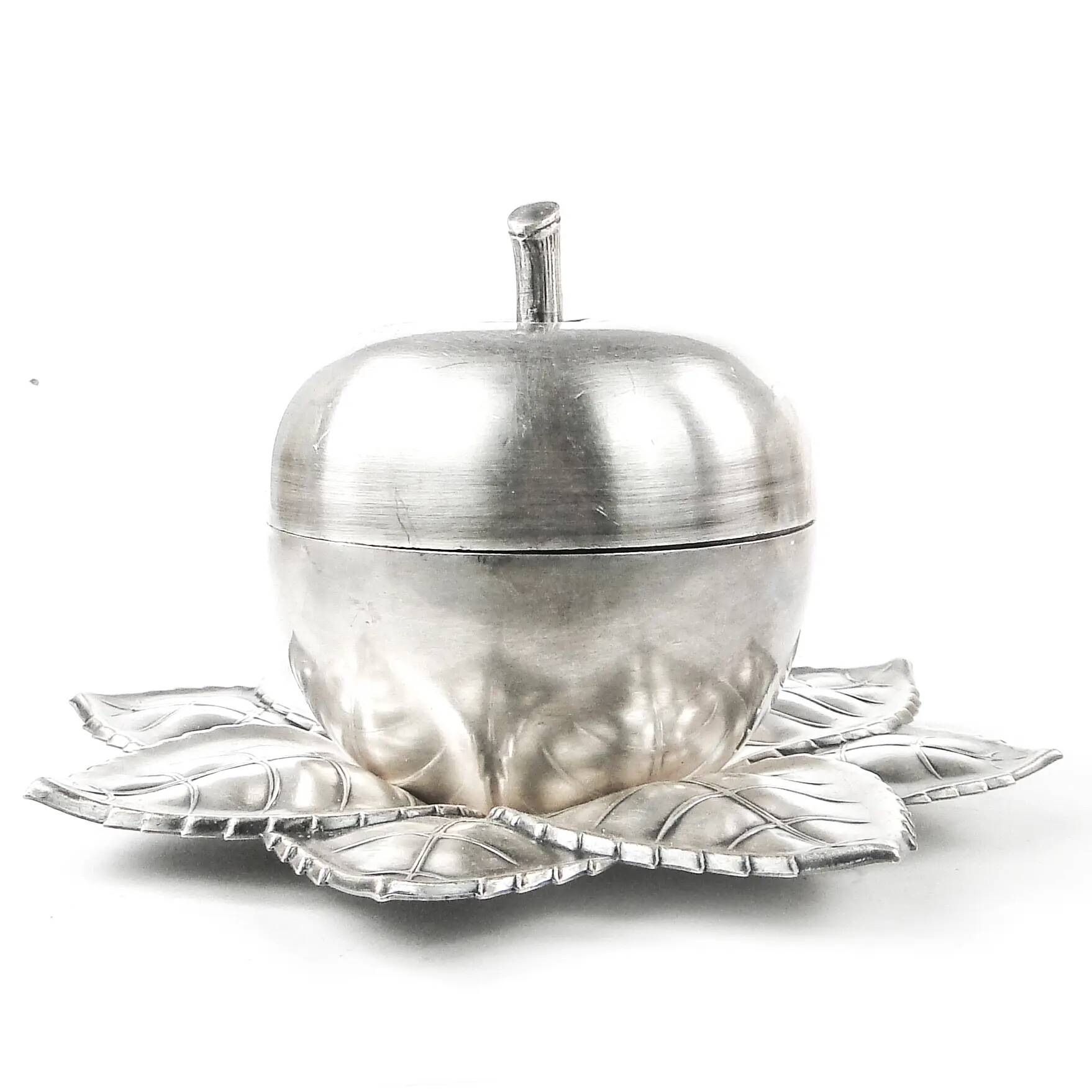 Art Deco sugar bowl, silver-plated brass, Hungary, 1950s