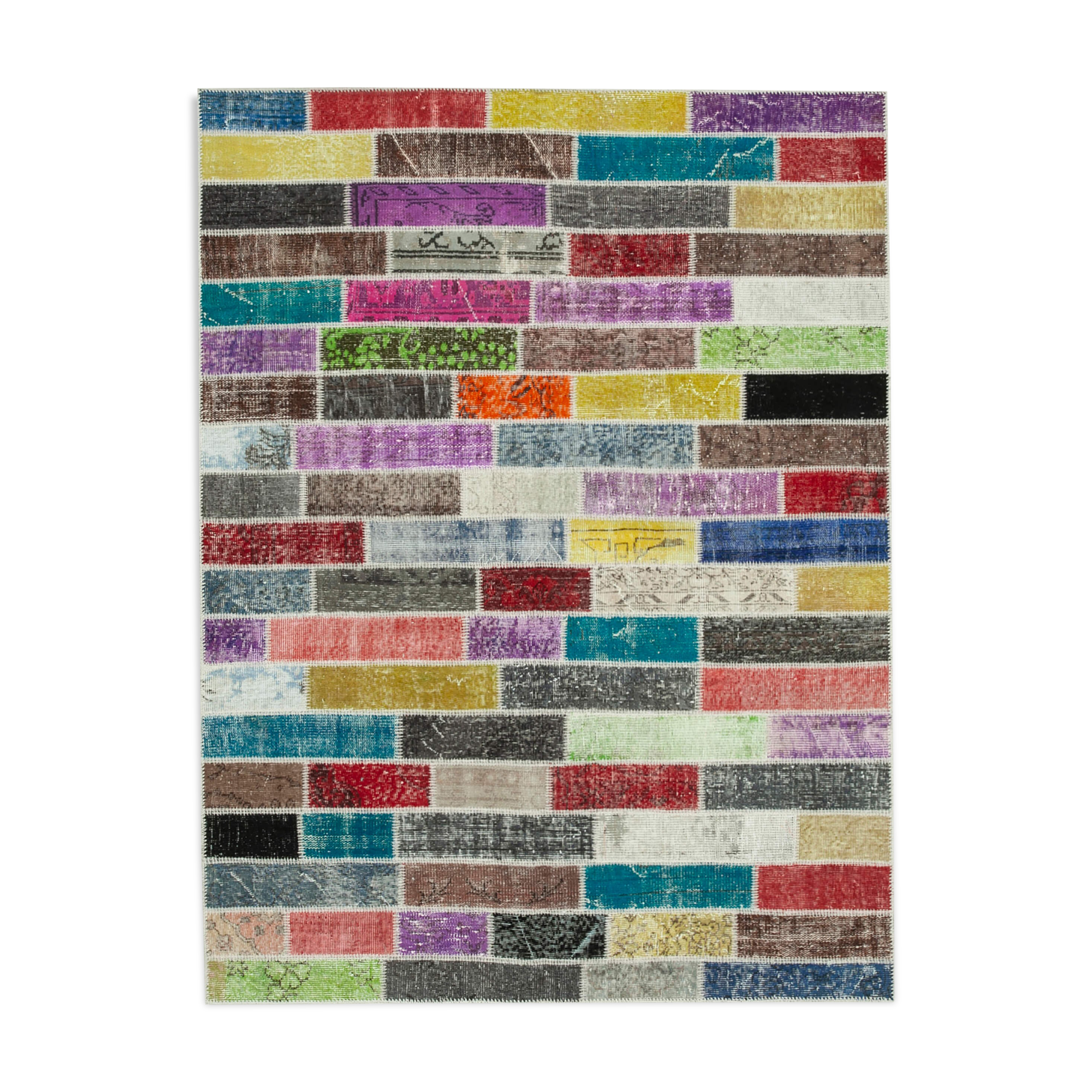 Tapis de patchwork turc contemporain tissé à la main 172 cm x 230 cm Multicolor Patchwork