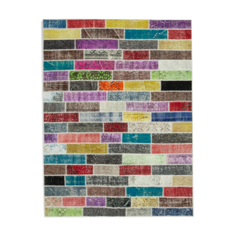 Tapis de patchwork turc contemporain tissé à la main 172 cm x 230 cm Multicolor Patchwork