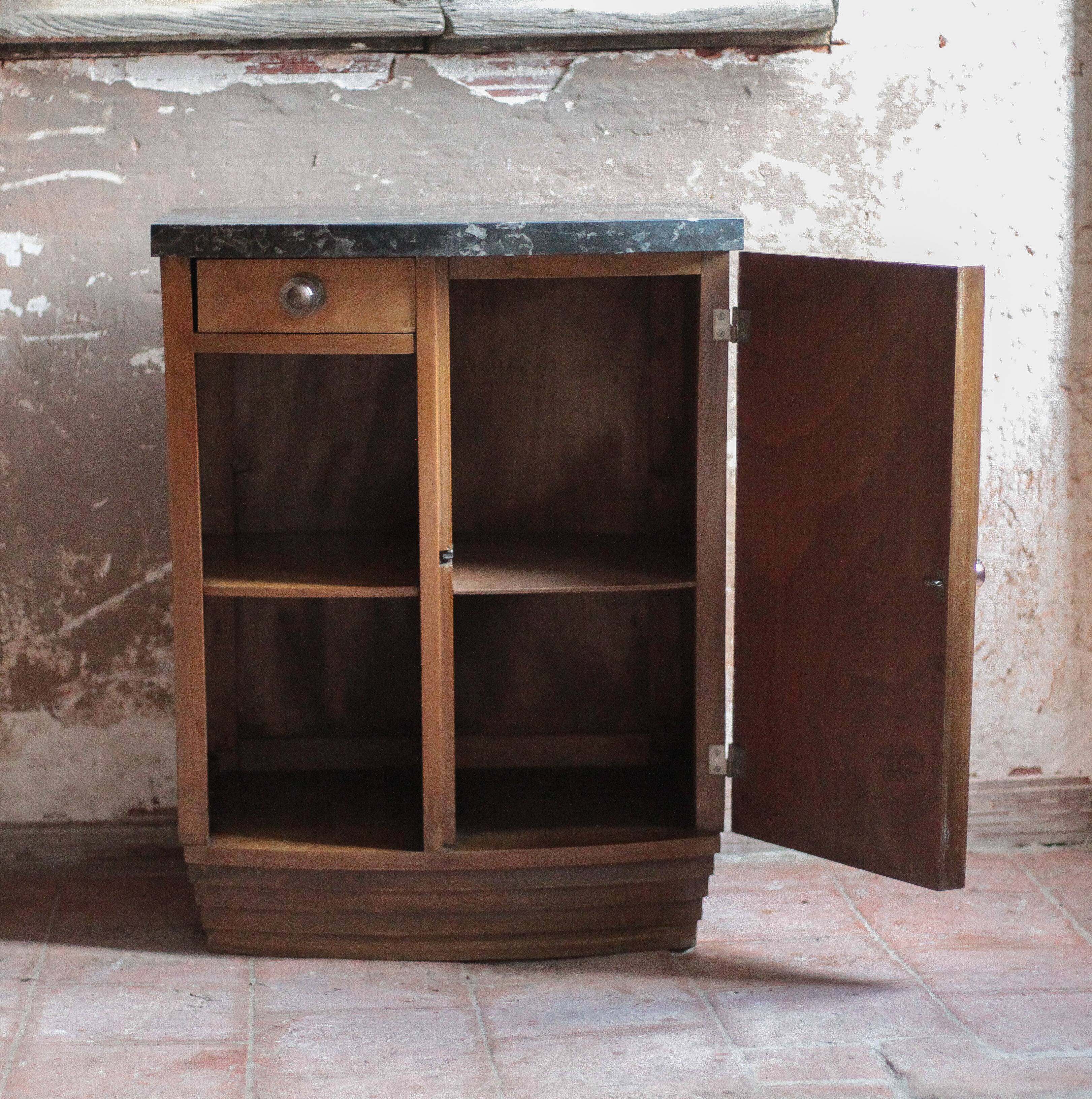 Art Deco nightstand, bedside table in wood and black marble, side table