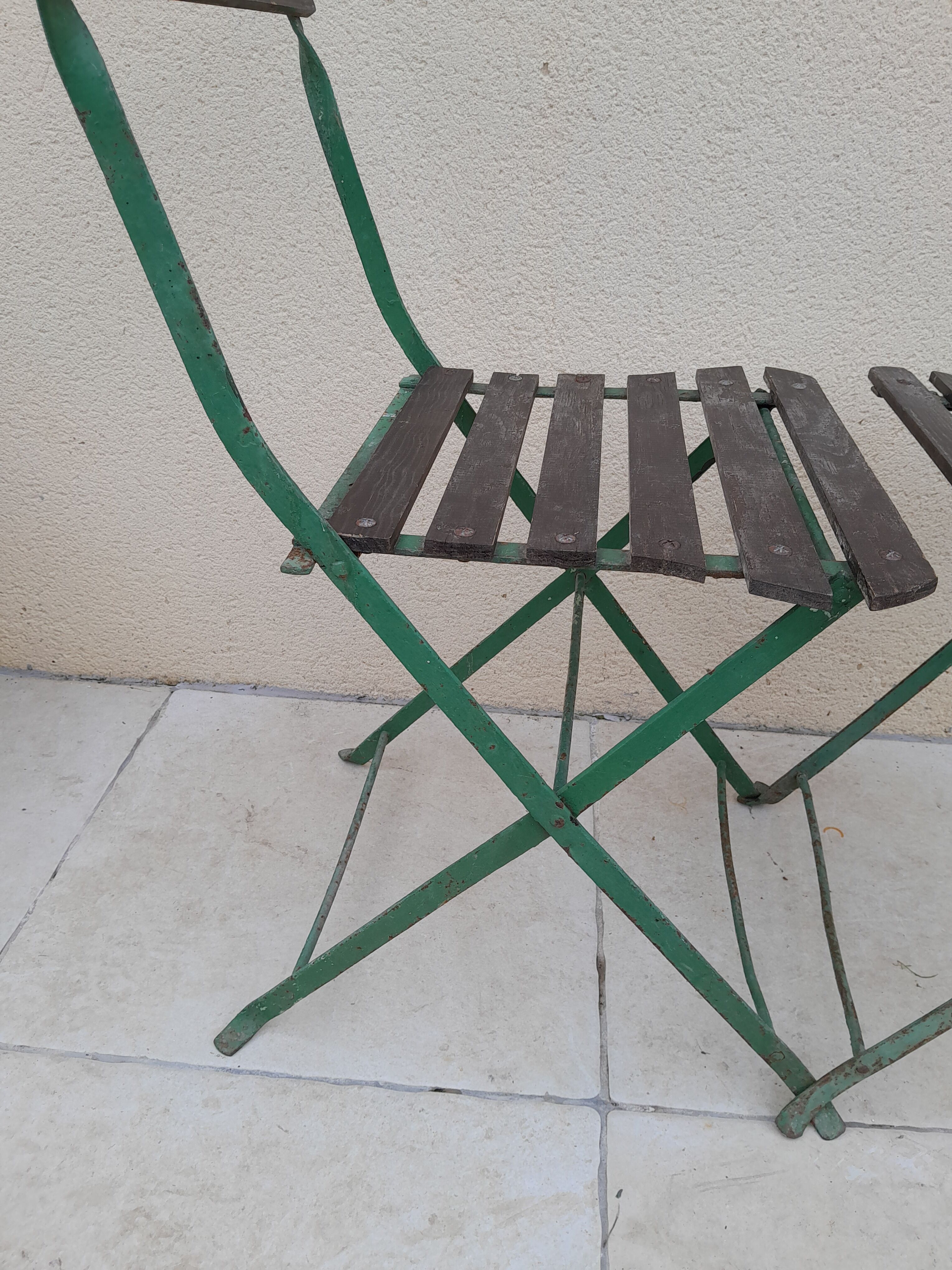 Paire de chaises de bistrot  jardin pliable ancienne