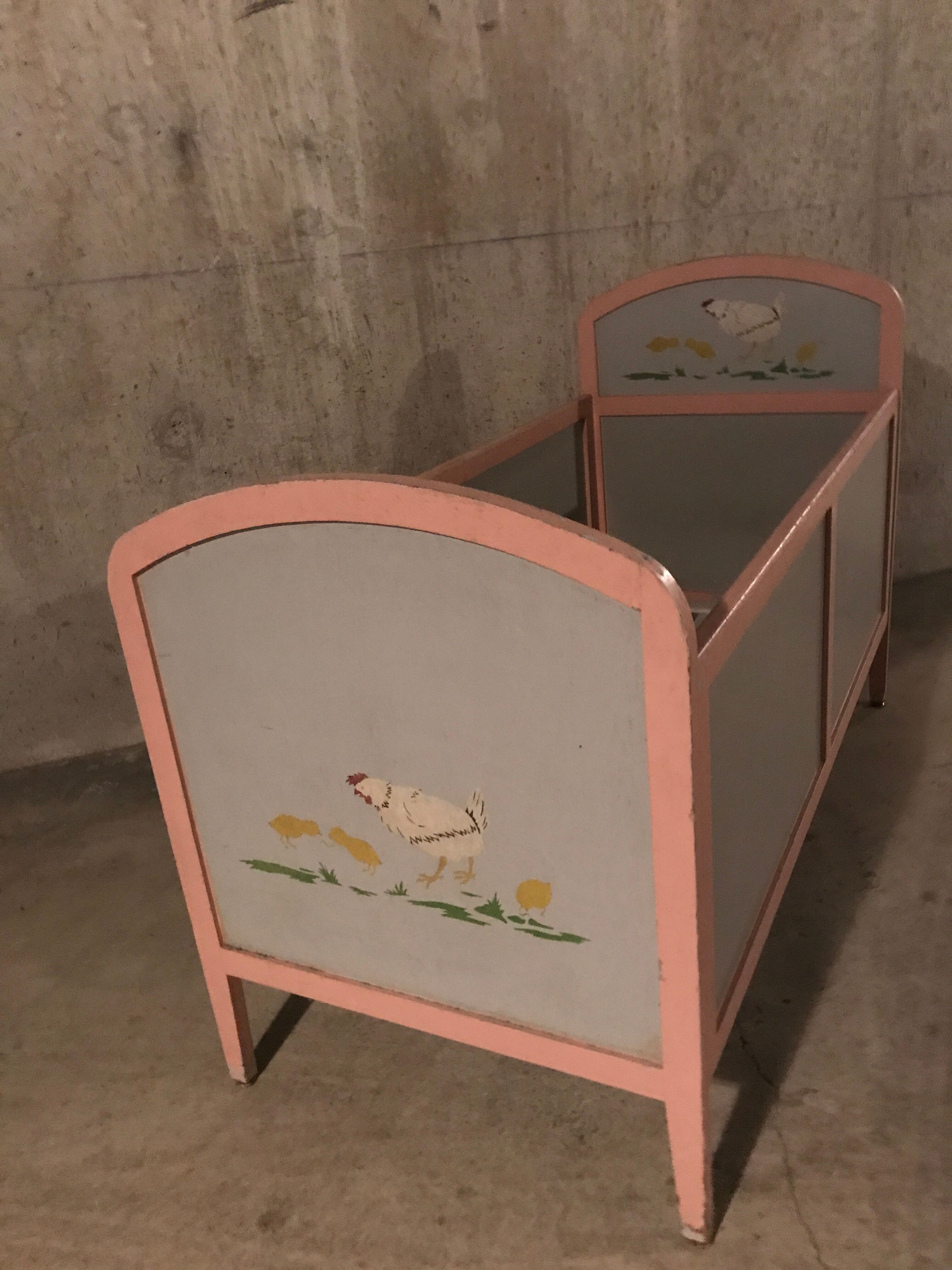 50s painted wood child bed