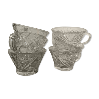 Lot of 6 coffee cups in chiseled glass
