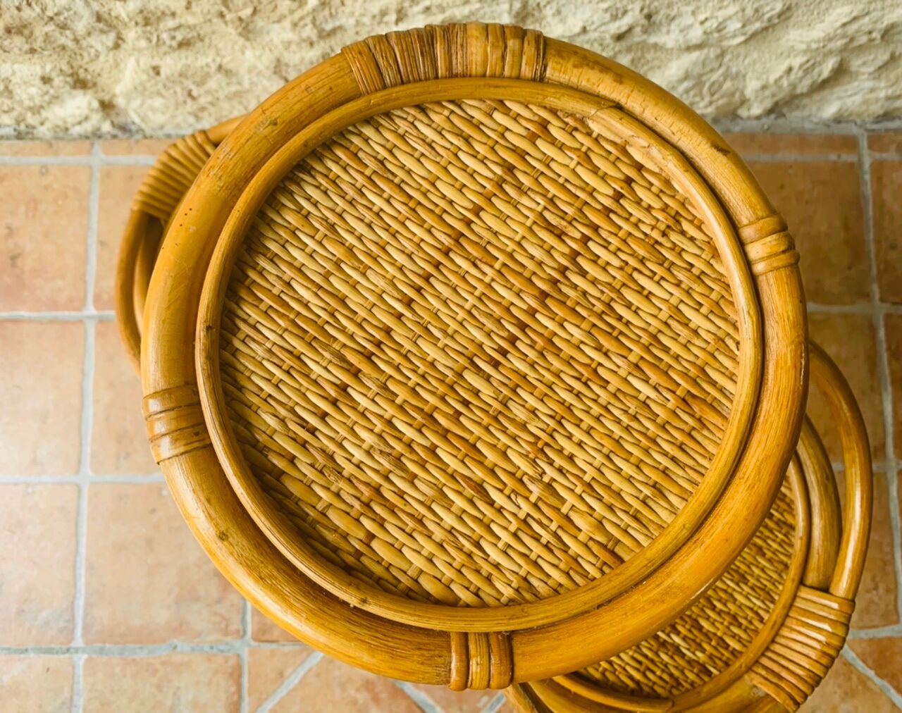 Vintage bamboo and rattan plant holder, circa 70's
