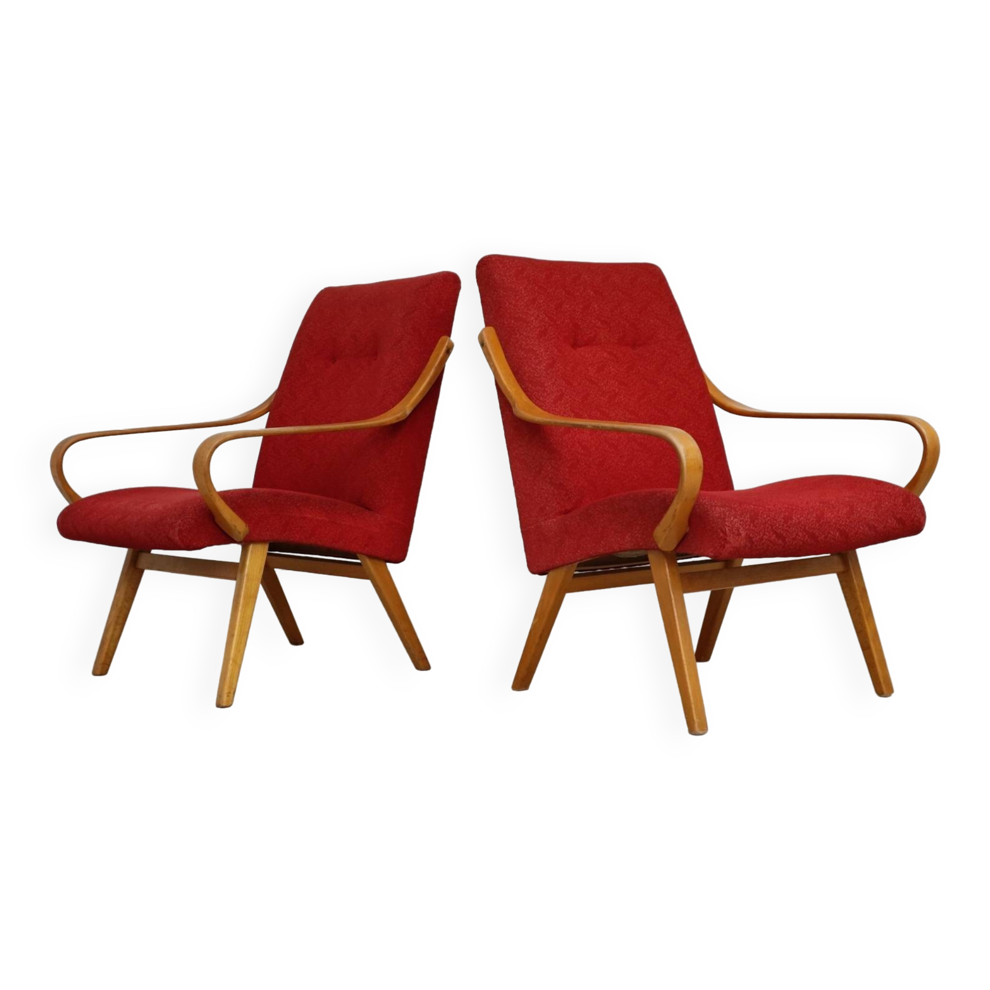 Pair of red armchairs 6953 by Jaroslav Smidek for Ton Bystrice Thonet 1960