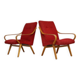 Pair of red armchairs 6953 by Jaroslav Smidek for Ton Bystrice Thonet 1960