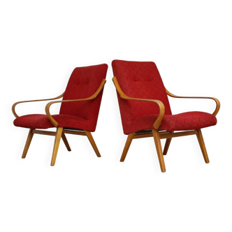 Paire de fauteuils rouge 6953 par Jaroslav Smidek pour Ton Bystrice Thonet 1960