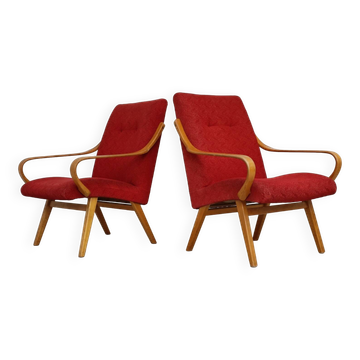 Pair of red armchairs 6953 by Jaroslav Smidek for Ton Bystrice Thonet 1960
