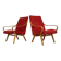 Pair of red armchairs 6953 by Jaroslav Smidek for Ton Bystrice Thonet 1960