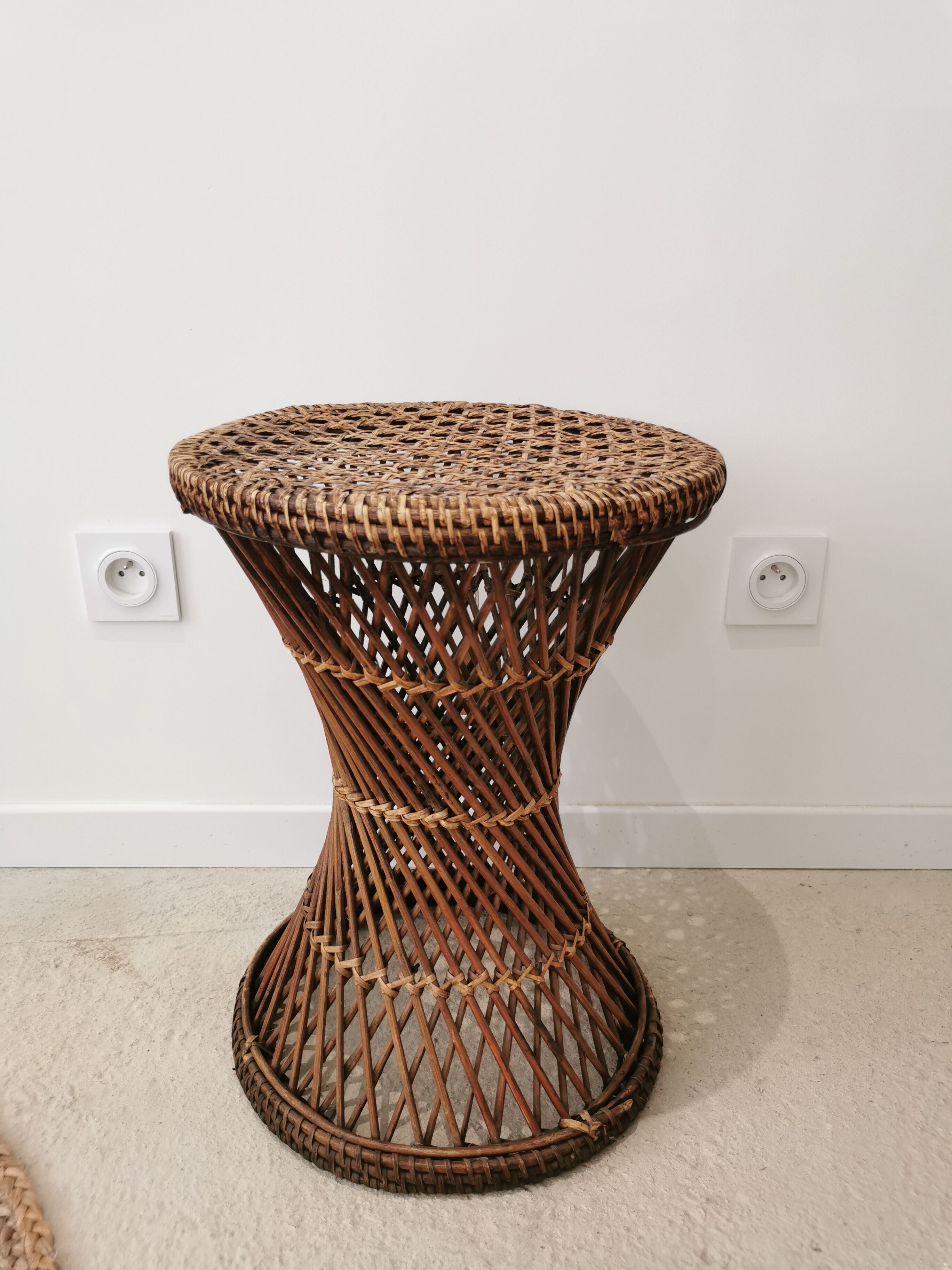 Diabolo tamtam stool in vintage buri rattan