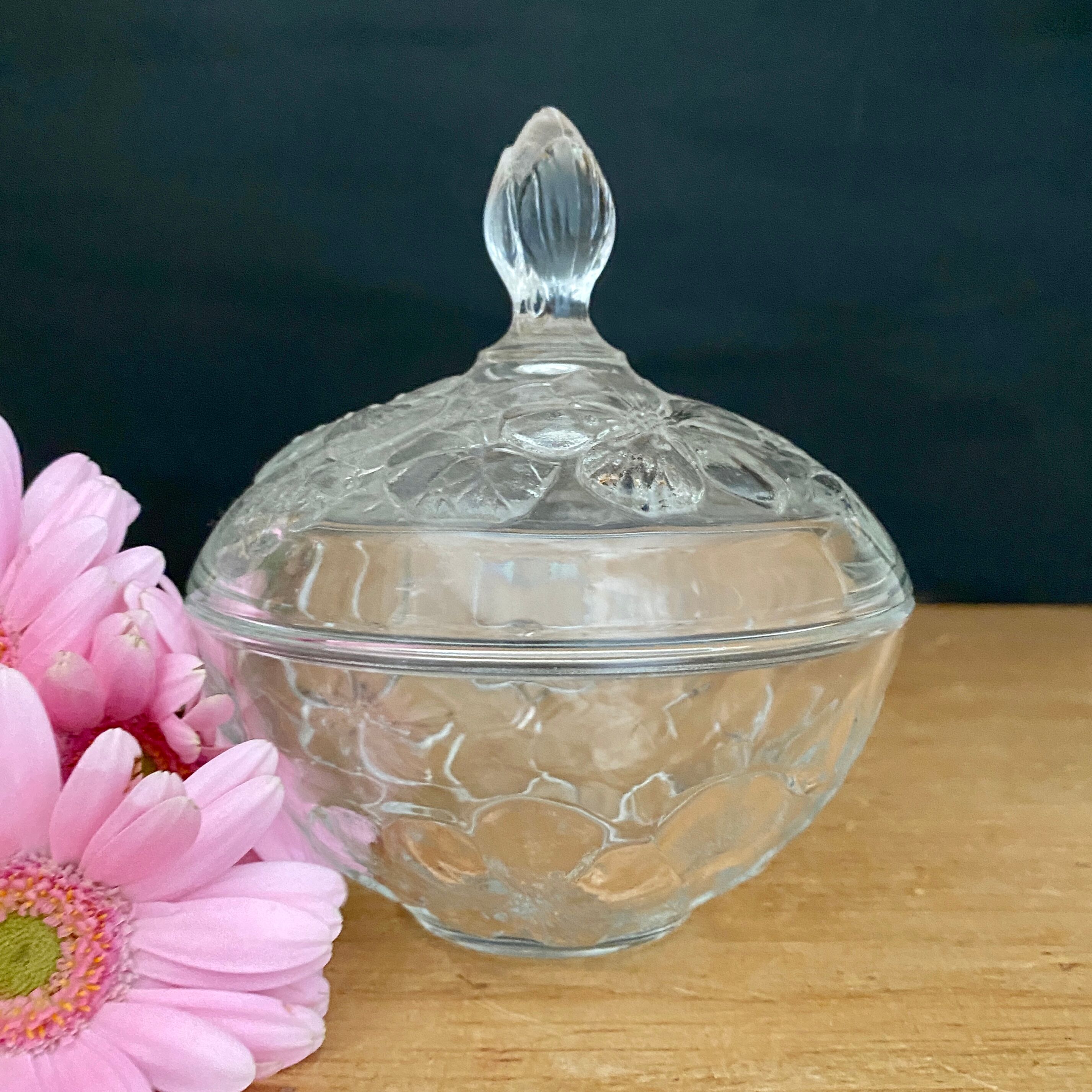 Vintage glass candy box drawing flowers