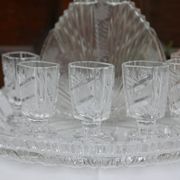 Bavarian liqueur decanter, six glasses and tray