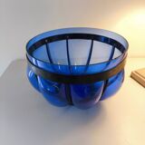 Superb vintage blown glass bowl in cobalt blue with its iron frame.